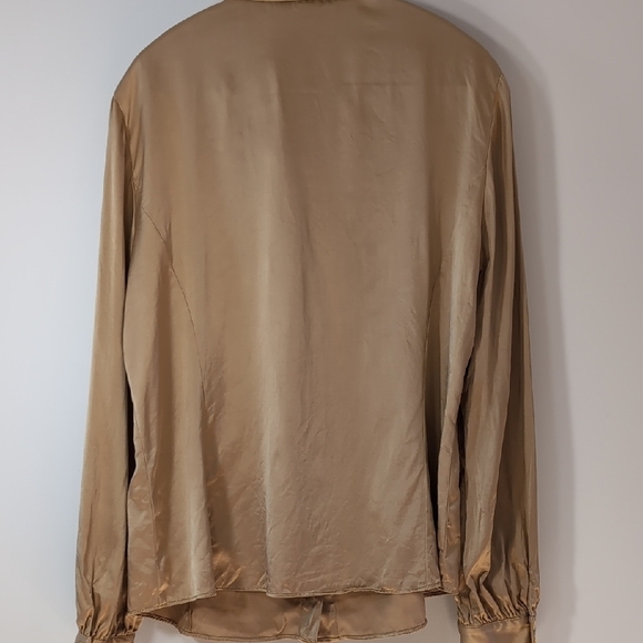 Lafayette 148 New York | 100% Silk Gold Button Down Blouse Size 14 - Picture 8 of 8